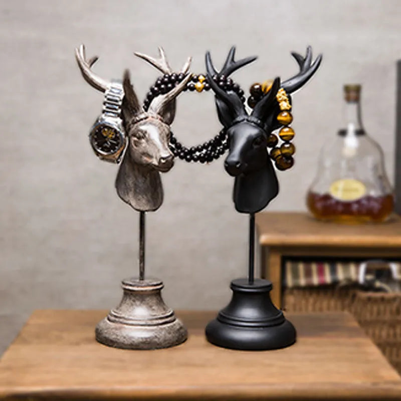 A tall resin giraffe statue home decoration in black, white, or wood colour, shown next to a ruler indicating its 32cm height.