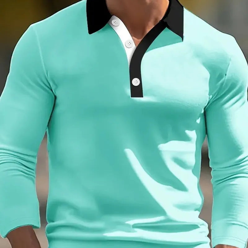 Men's long sleeve retro button design loose top in polyester blend fabric