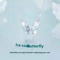 Close-up of a silver Bingyu butterfly pendant necklace on an adjustable O-ring chain.