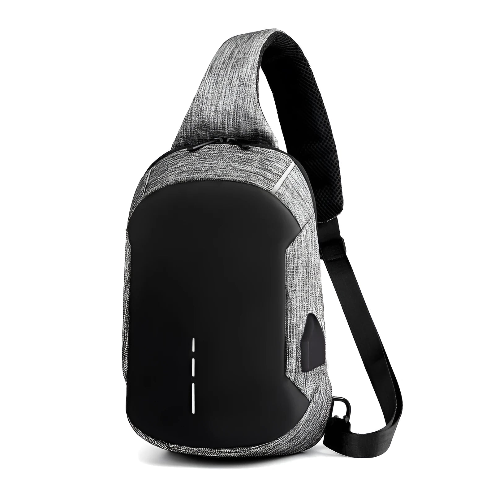 Dark blue waterproof oxford cloth chest bag with a zipper and single strap.