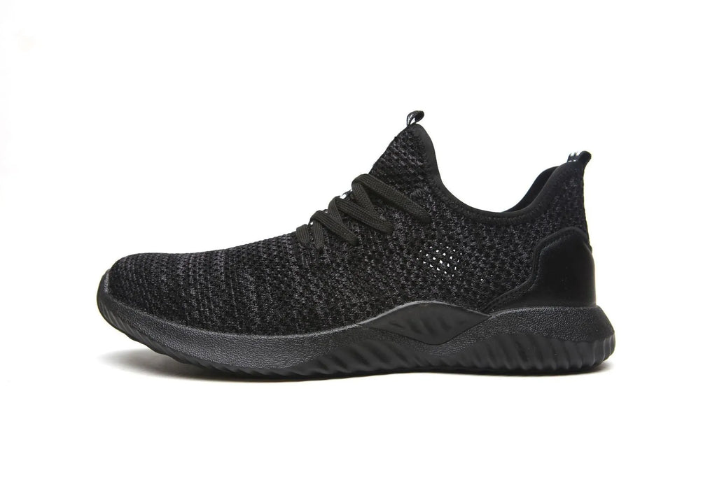 Black anti-static steel toe cap safety shoes with a low-cut EVA construction.