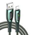 Black braided Lightning to USB cable with zinc alloy connectors for iPhone charging.