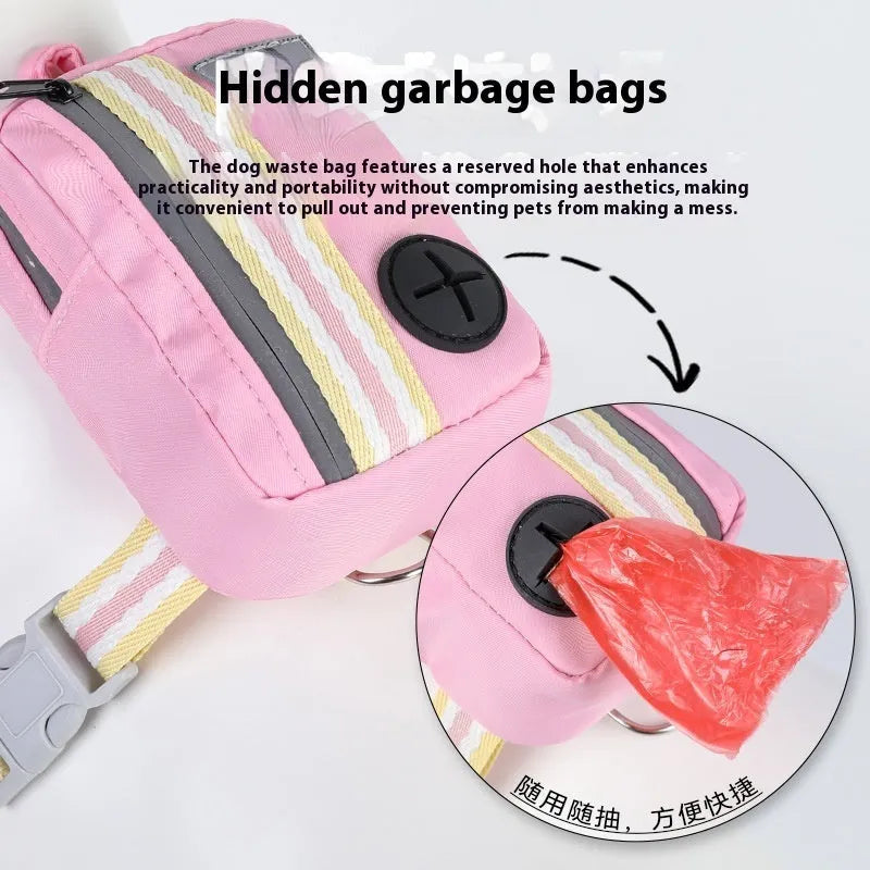 Explosion-proof anti-strangulation pet chest harness and rope in green, blue, pink, or yellow.