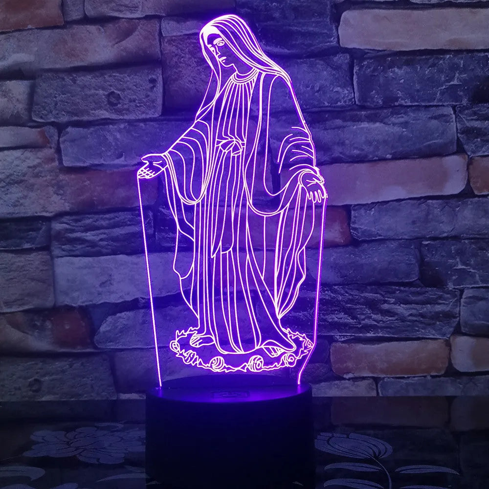 3D LED night light with laser engraved acrylic plate showing dual ring pattern, ABS base with touch controls
