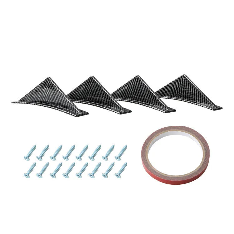 Four triangle car rear spoilers in bright black finish with flat plane design