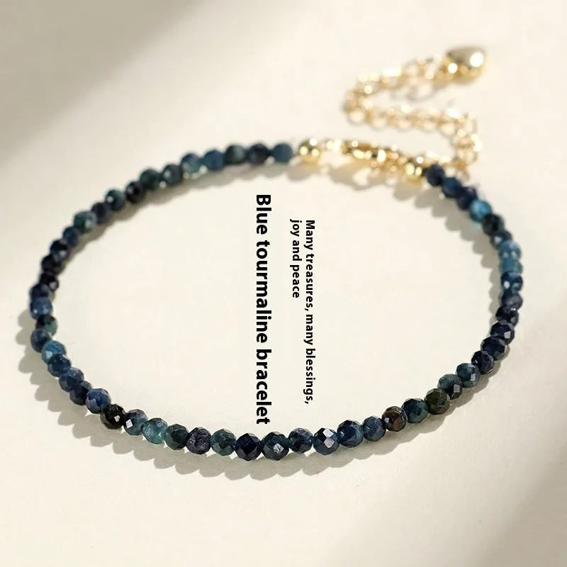 3mm blue tourmaline spacer bead bracelet for women with cut gemstone beads