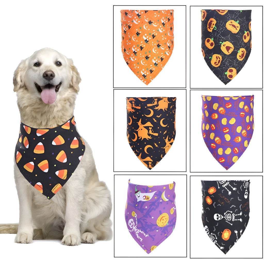 Halloween pet saliva towel triangular scarf in funny pumpkin on black colour for cats and dogs