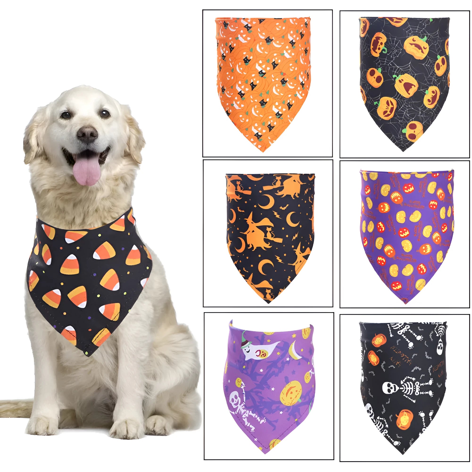 Halloween pet saliva towel triangular scarf in funny pumpkin on black colour for cats and dogs