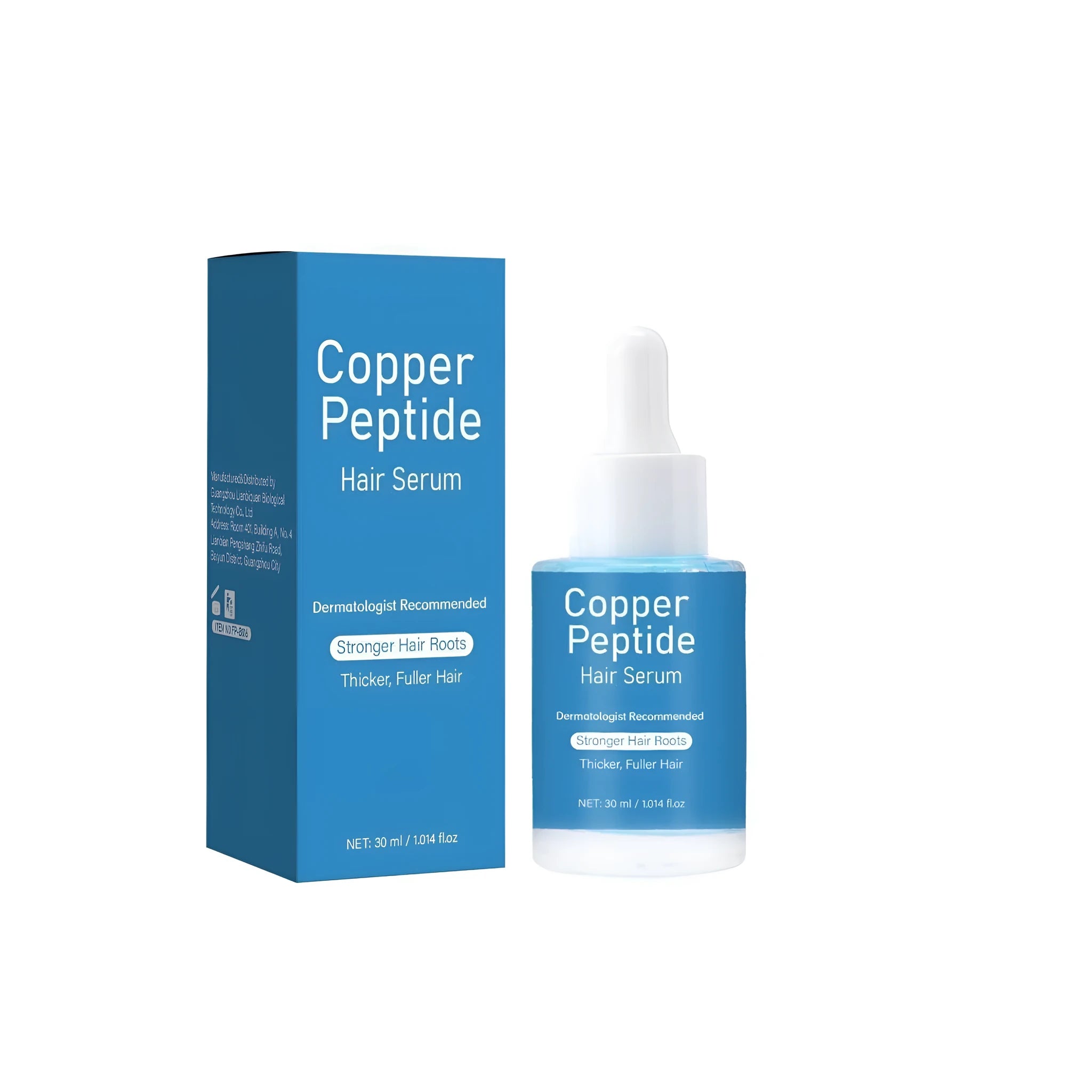 Copper peptide hair oil bottle 30ml capacity 38.5mm x 95mm dimensions