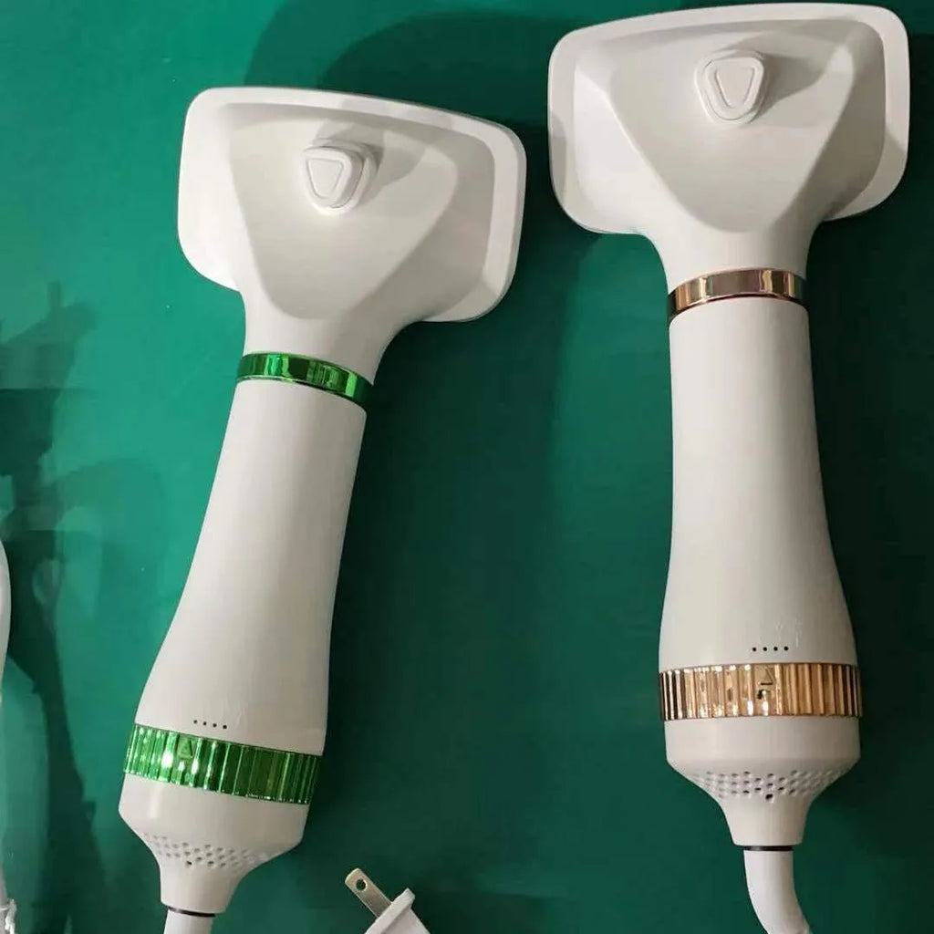 Pet hair dryer comb tool in platinum or white and green colour for grooming dogs and cats