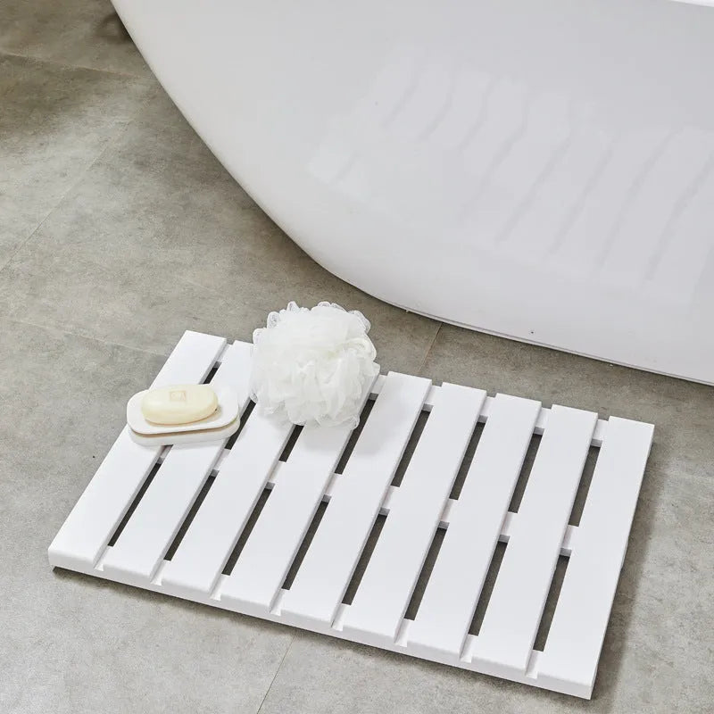 Rectangle bamboo bathroom foot pedal pad 54x36x4 cm in white right angle colour