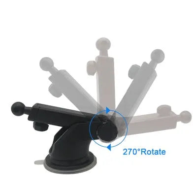 Black universal telescopic car phone bracket mounted on dashboard holding smartphone