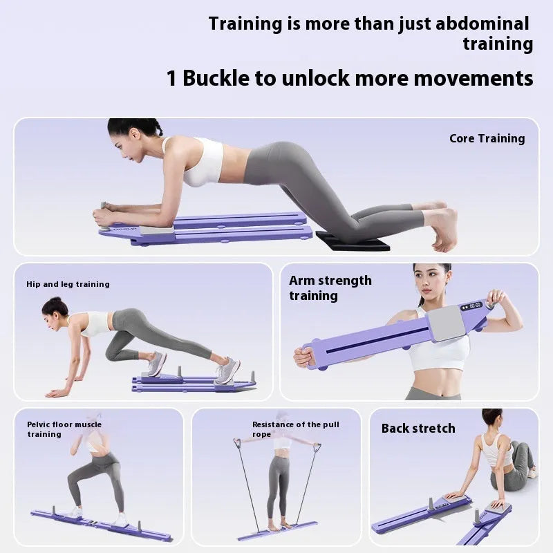 Purple and pink multifunctional split ski machine trainer for indoor fitness, shown with an 85cm long board.