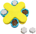 Yellow three-layer rotating dog puzzle feeder toy with non-slip base
