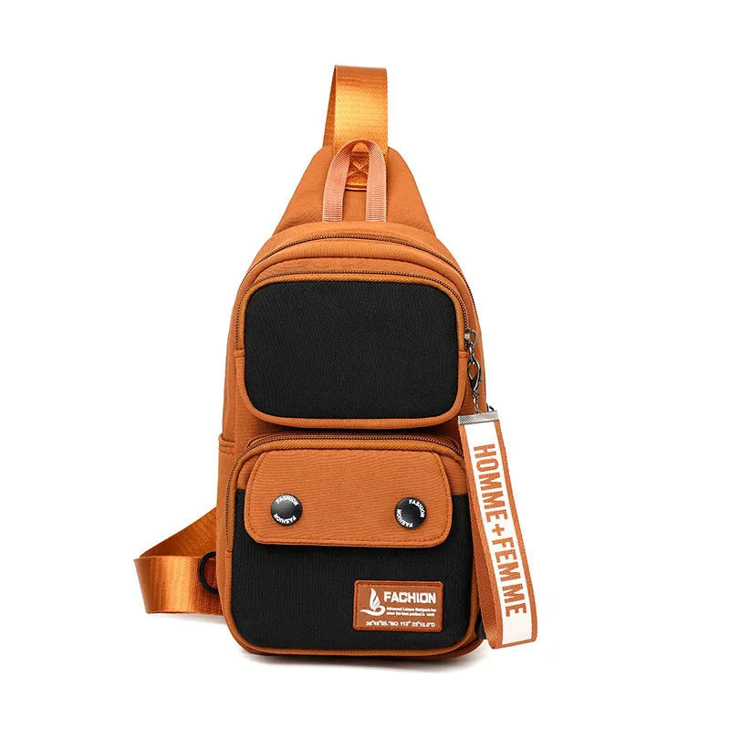 Nylon crossbody shoulder bag in black, beige contrast, or light brown contrast colour with simple letter pattern