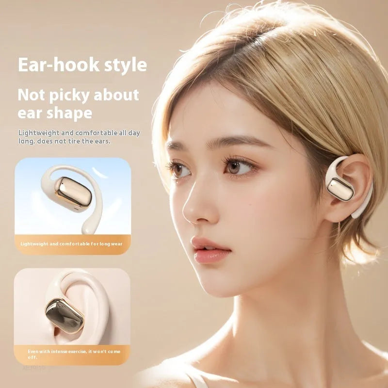Ear-mounted wireless headphones with digital display screen in black colour