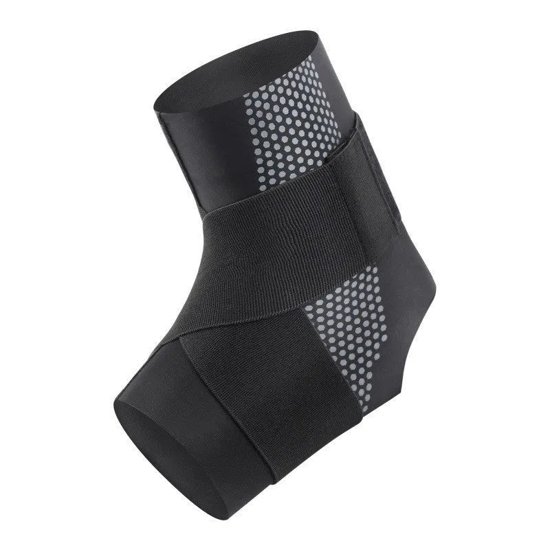 Black lycra cloth ankle support with anti-kick protection shown on adult ankle