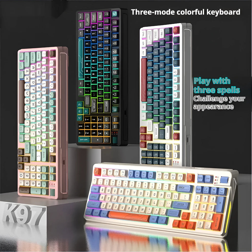 Colourful luminous ABS plastic desktop computer keyboard showing multi-colour key design.