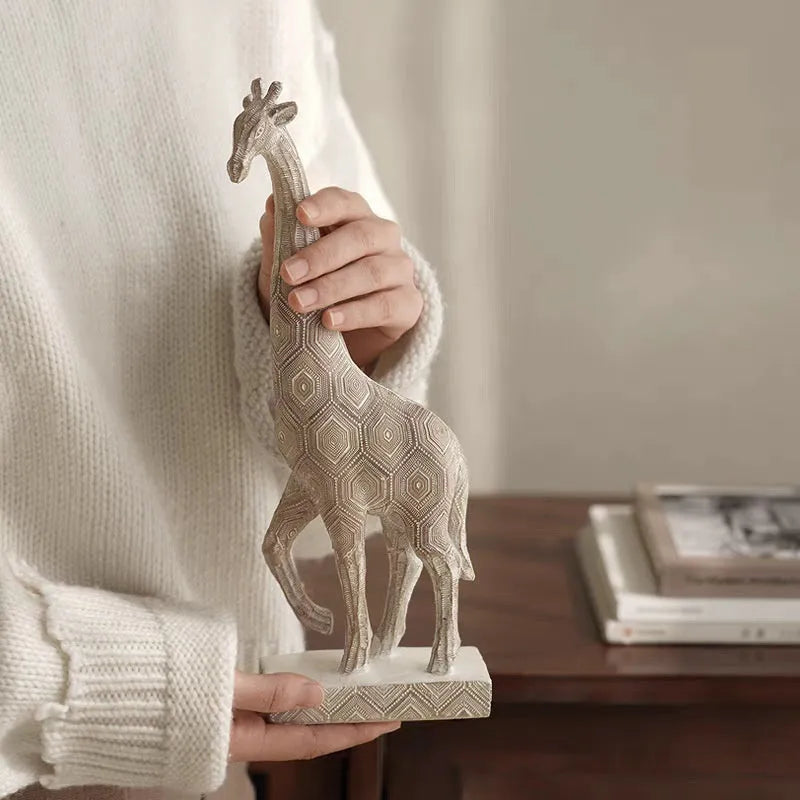 Wood colour synthetic resin giraffe decorative ornament standing 30.5cm tall.