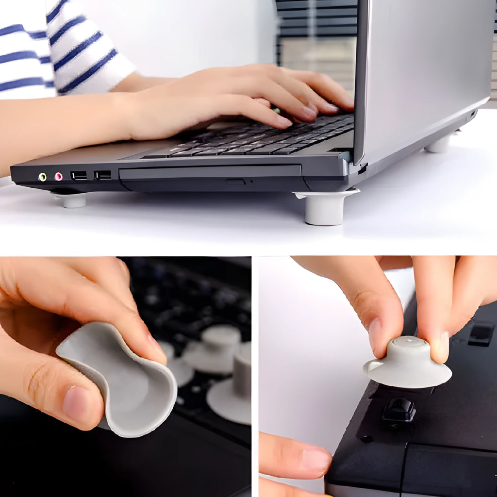 Grey durable plastic laptop cooling pad stand with two large and two small non-slip pads.