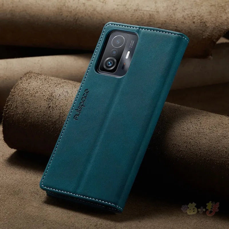 Silicone flip phone case with frosted vintage leather finish for Xiaomi 14 in black