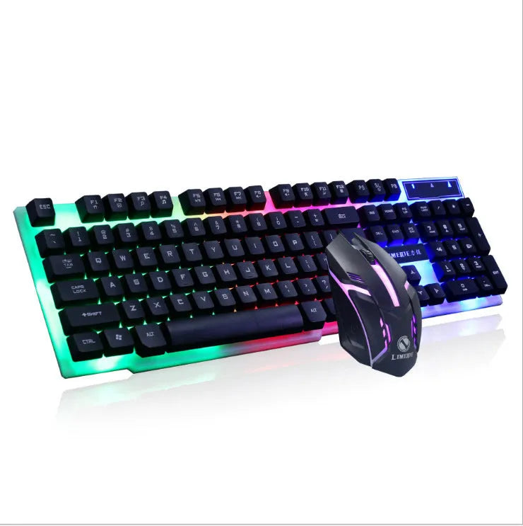Limei GTX300 white and black gaming keyboard and mouse set on a desktop