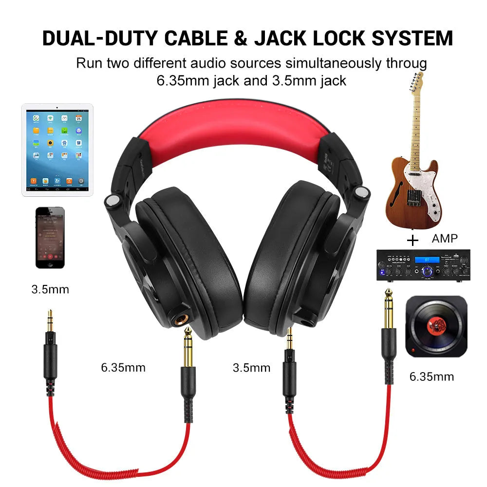 OneOdio over-ear headphones in black or red with 40 mm drivers