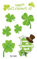 Children's temporary tattoo sticker with green Irish festival flag and clover design on paper.