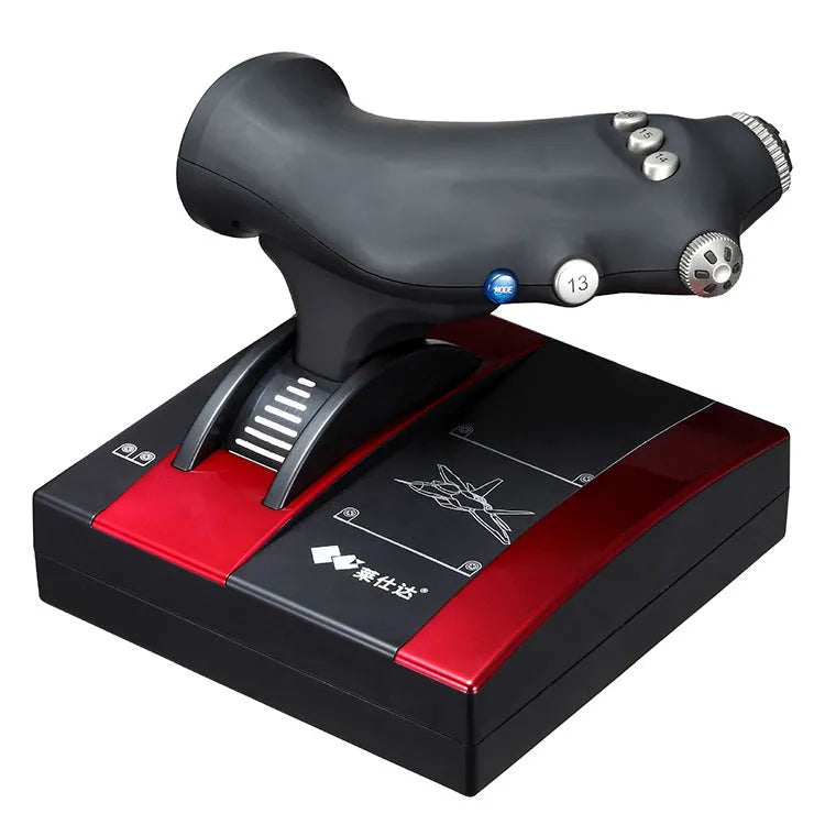 Red USB flight simulation controller joystick with ABS construction for computer gaming