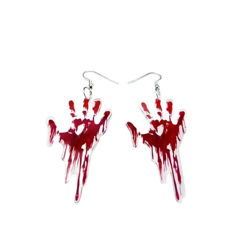 Creative Halloween bleeding palm earrings in acrylic material for unisex costume wear