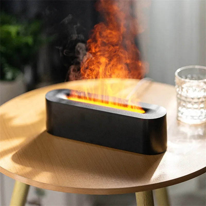 White square flame aroma diffuser with LED lights and water mist emission