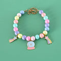 Colourful macaron-themed resin pet collar and matching bracelet set for cats and dogs.