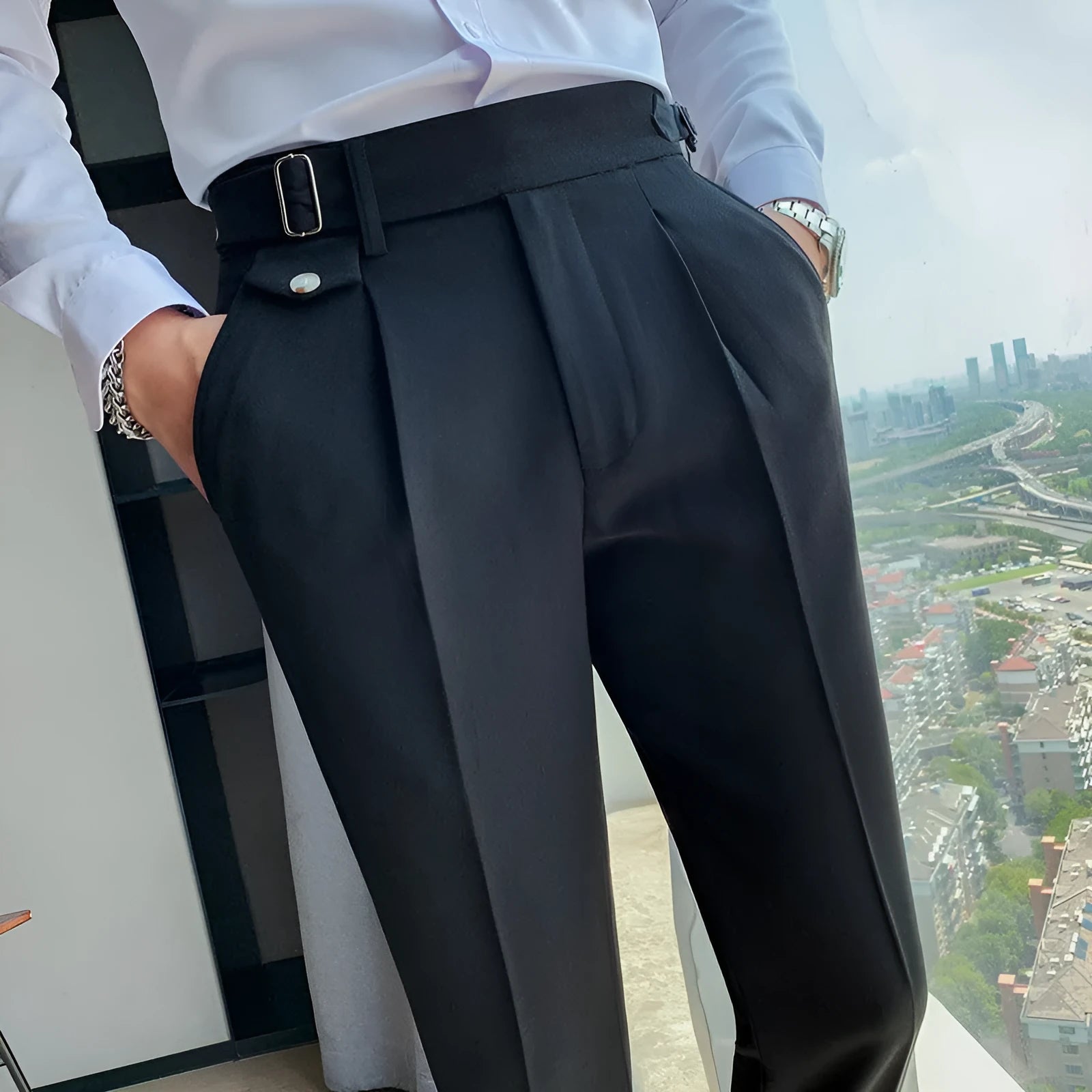Straight-leg casual trousers in solid colours with waist size options