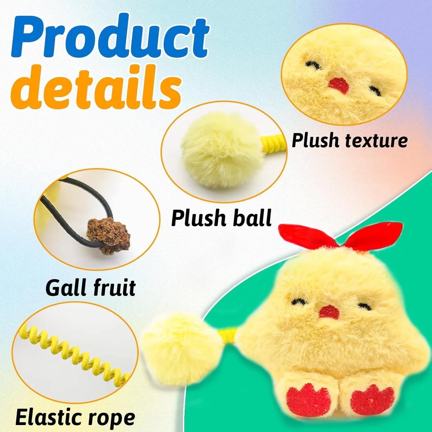 Set of interactive cat toys including a plush animal, silvervine fruit, a spring, and a fuzzy ball.