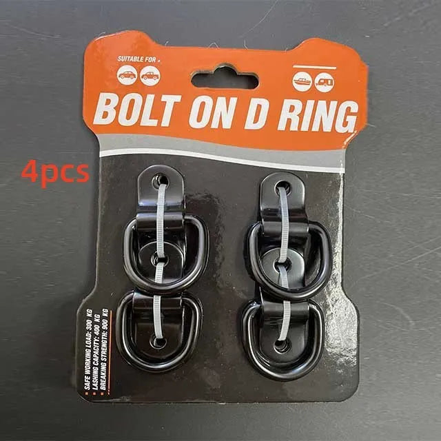 Black galvanised steel pull ring floor hook for securing cargo in a truck bed.