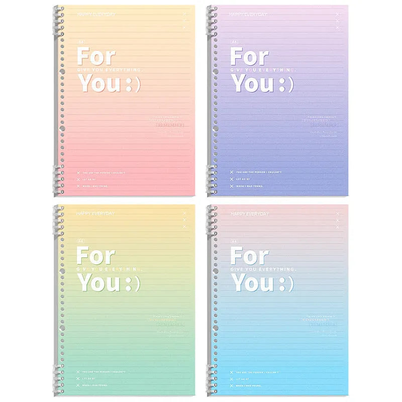Removable coil gradient notebook with wood-free paper pages in green, blue, pink, or purple cover options