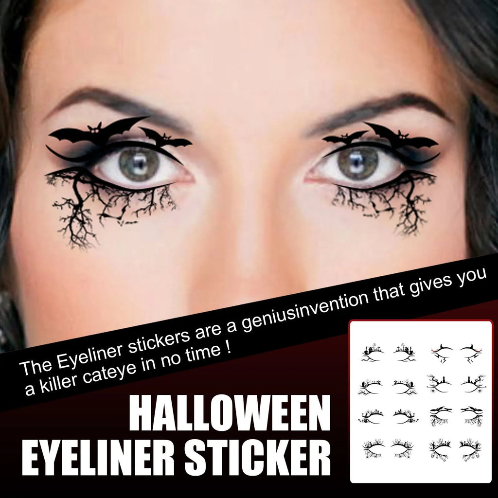 Bat and spider design eyeliner sticker sheets for dramatic eye makeup