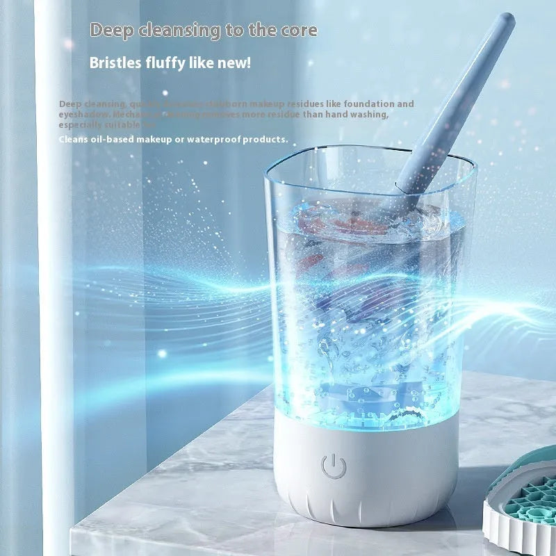 White rechargeable electric cleaning brush for makeup tools with USB cable