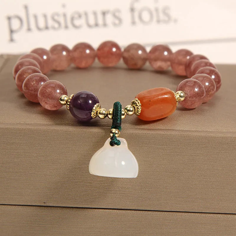 Korean-style natural garnet multi-layer crystal bracelet for women with pearl and quartz ornaments
