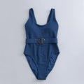 Navy blue solid colour one-piece swimsuit for women with a triangle style and built-in chest pad.