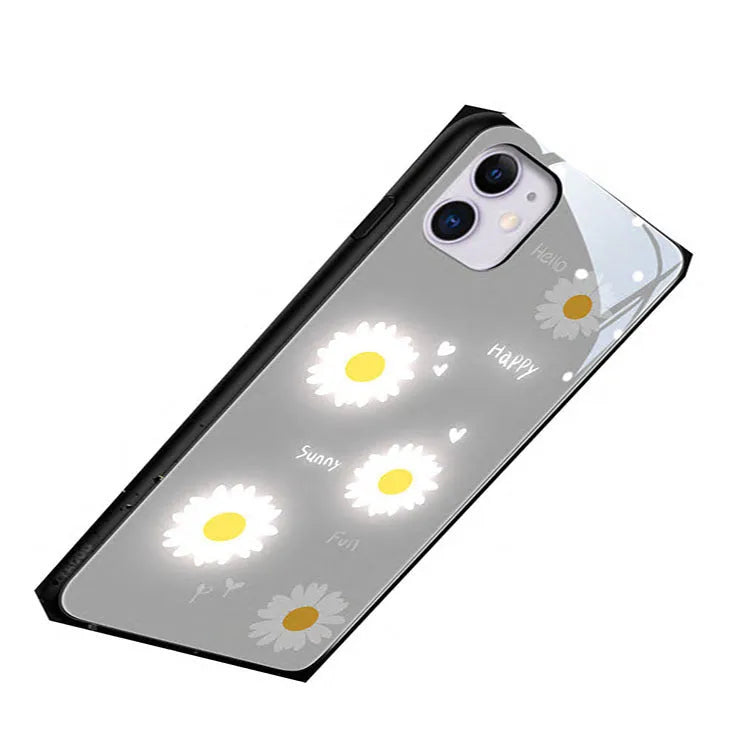 Luminous iPhone case with voice-activated colour lights and painted daisy floral designs on TPU protective shell