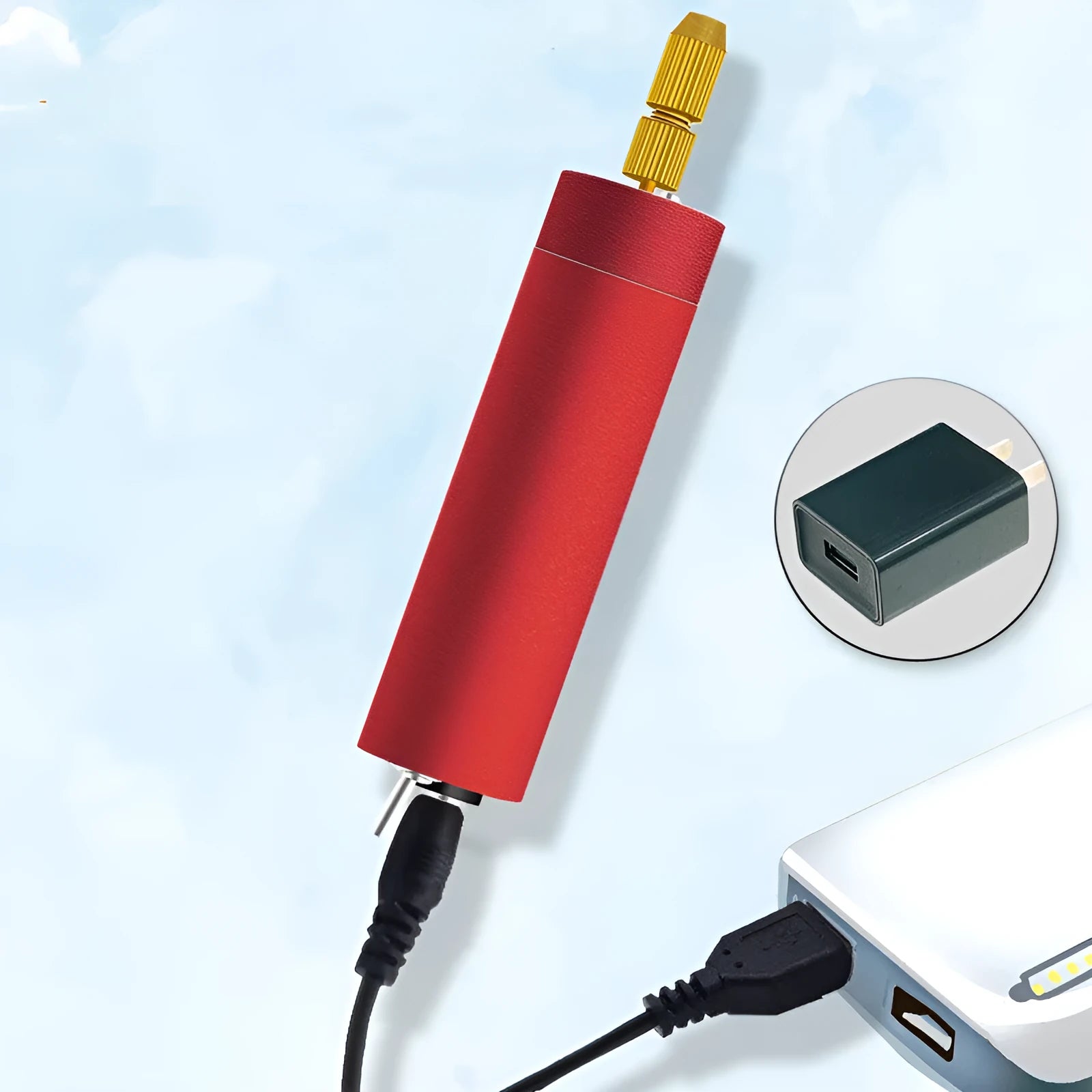 Micro mini DIY USB electric grinder with three drill bits on aluminium alloy body