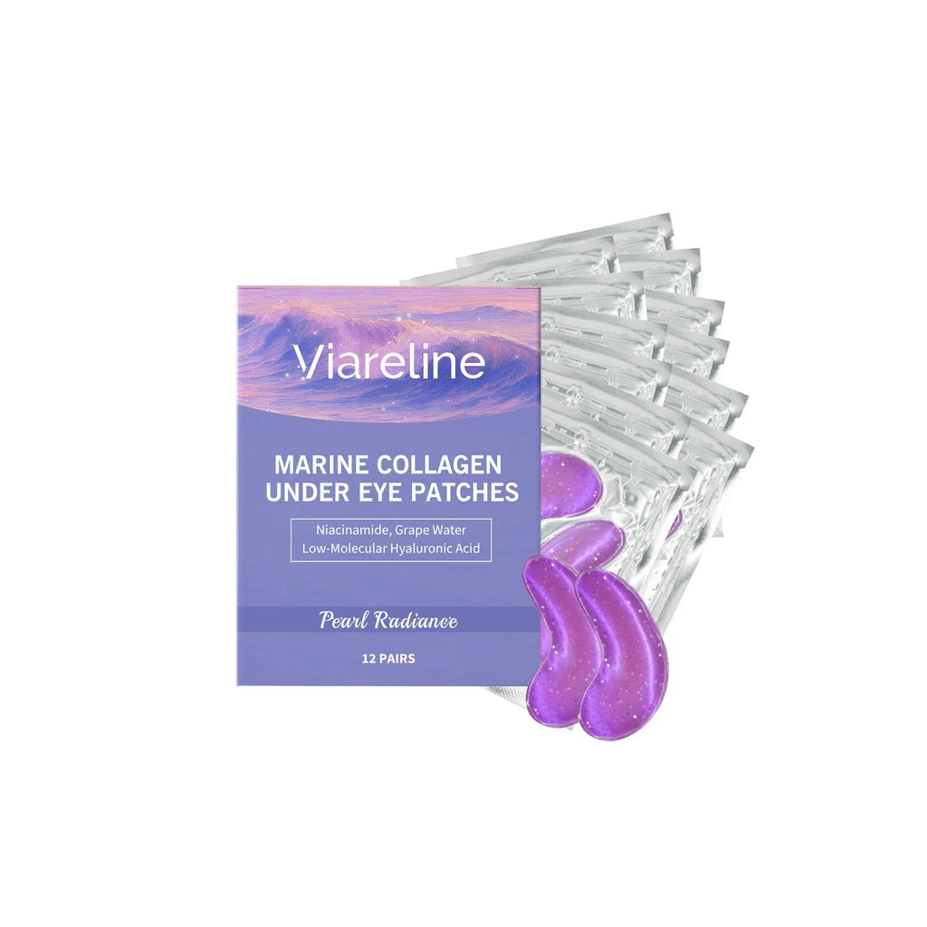 Pack of 12 collagen and hyaluronic acid moisturising eye masks for daily skincare.