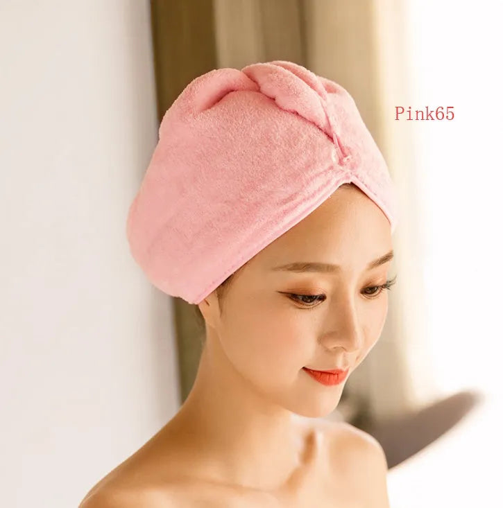 Women's microfiber hair dryer cap in assorted colours showing cap shape and size
