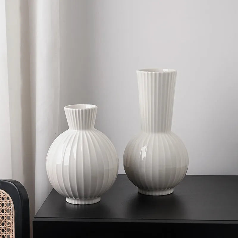 White striped ceramic ball vase American country style living room table decoration