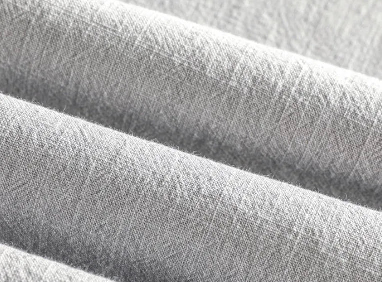 Men's loose fit linen casual shirt in a solid colour, shown in a light gray option.
