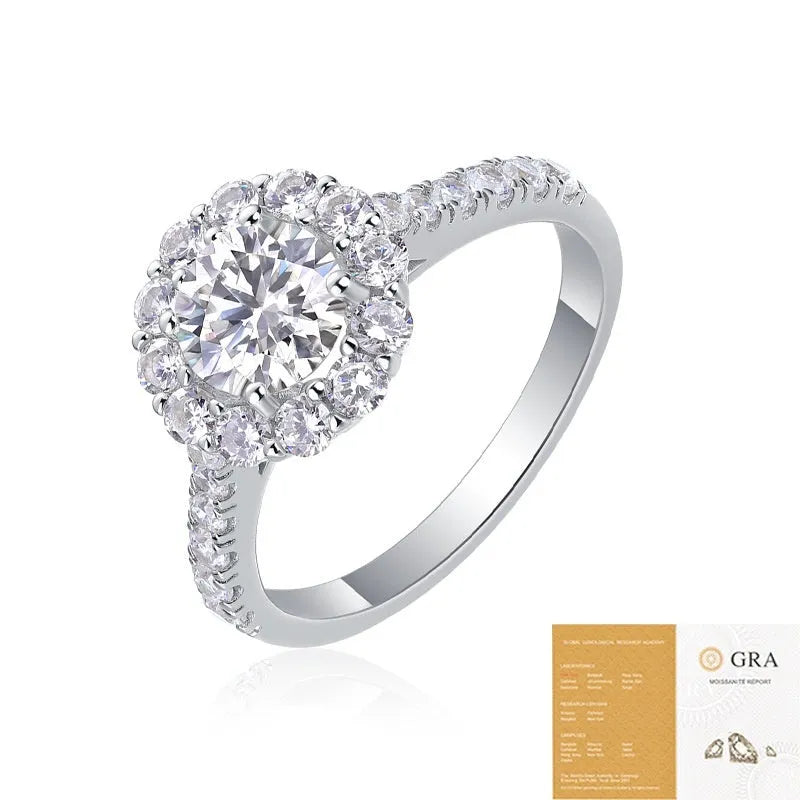 Silver moissanite ring with round 1-carat stone geometric fashion OL style for women US sizes 5-9
