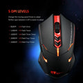 Silent wireless mouse in blue with 7 buttons, adjustable DPI, and power-saving switch
