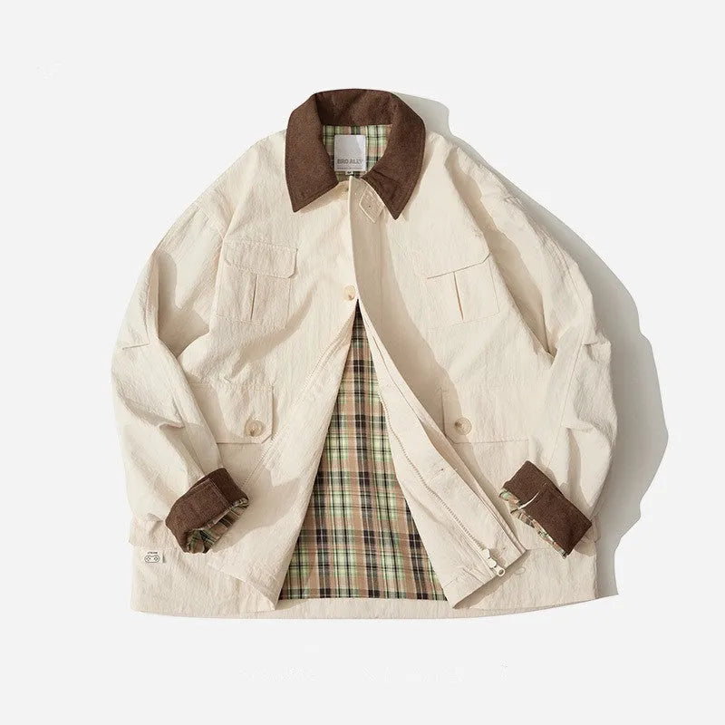 Green and apricot casual jacket for men and women with side seam pockets
