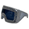 Men's large square rim punk sunglasses with rivet details in silver metal finish.